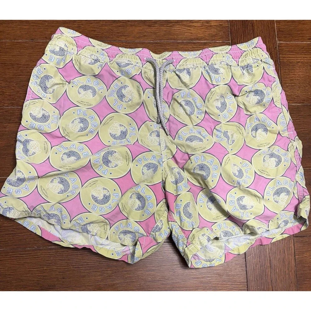 Vilebrequin Men Plage France Turtle Logo Net lined Drawstring Swim Trunks US XL